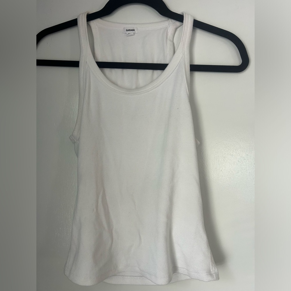 Garage White Ribbed Tank Top - Scoop Neck